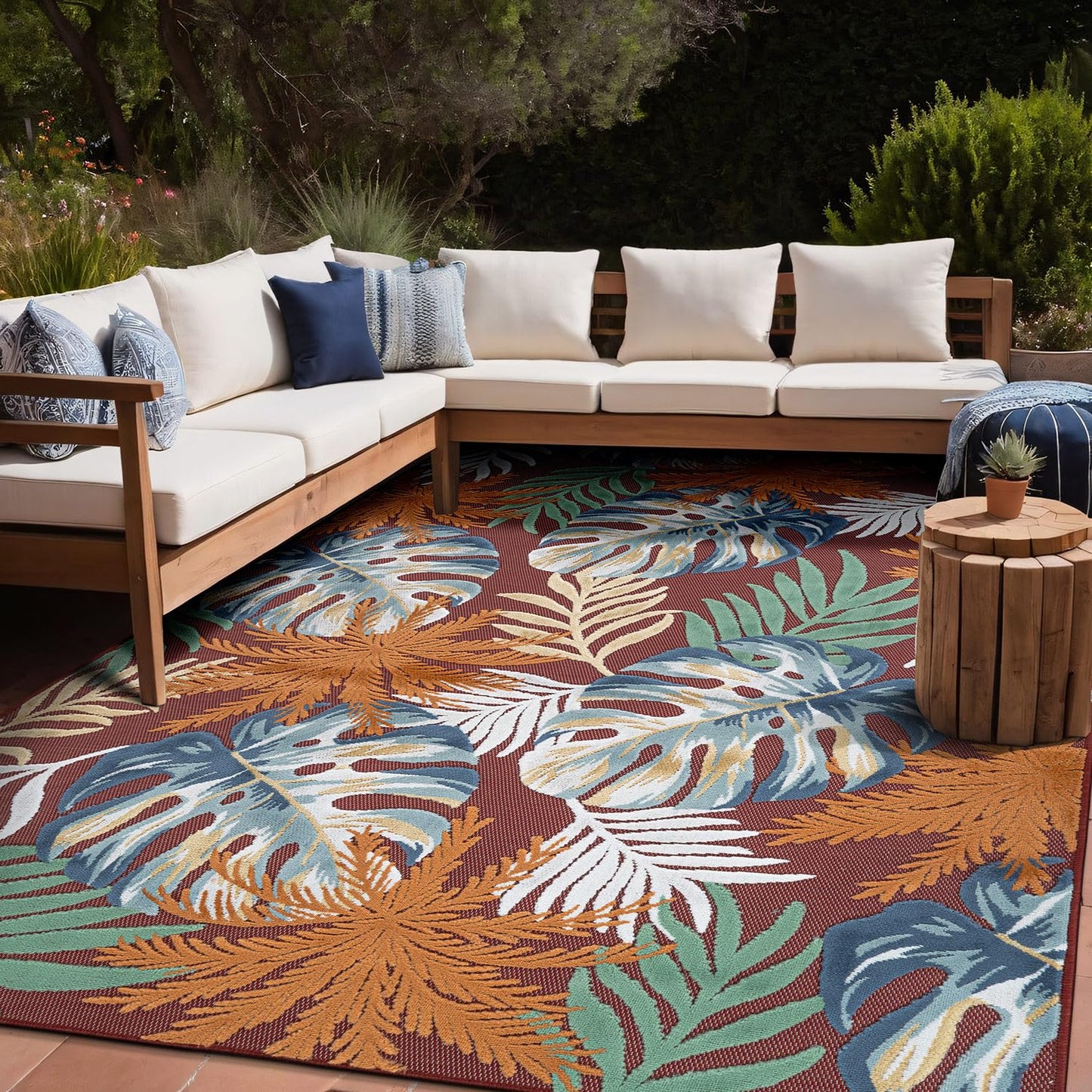 Luul Home Floral Indoor Outdoor Rugs 9x12 Large Area Rug for Living Room, Patio Decor, Kitchen, and Entryway Rug, Washable Stain Resistant Outside Carpet Red 9 x 12
