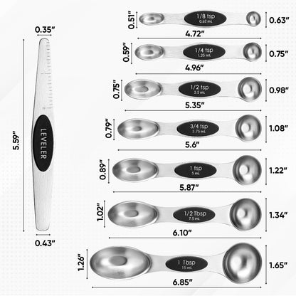Spring Chef Magnetic Measuring Cups & Spoons Set, Patented, Strong N45 Magnets, Heavy Duty Stainless Steel Fits in Spice Jars for Baking & Cooking, BPA Free, Round Set of 15 with Leveler, Black