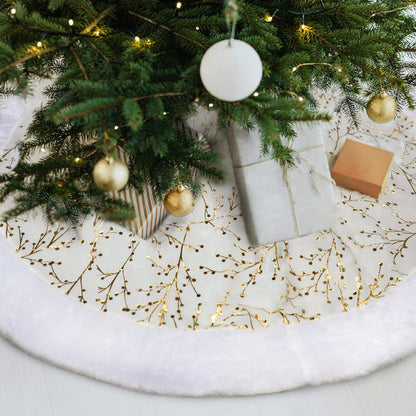 SYITCUN Christmas Tree Skirt, 48inch White and Gold Tree Skirt, Faux Fur Xmas Tree Skirt for 4 5 6 7 8 9 Ft Christmas Trees, Thicker Plush Christmas Tree Decorations