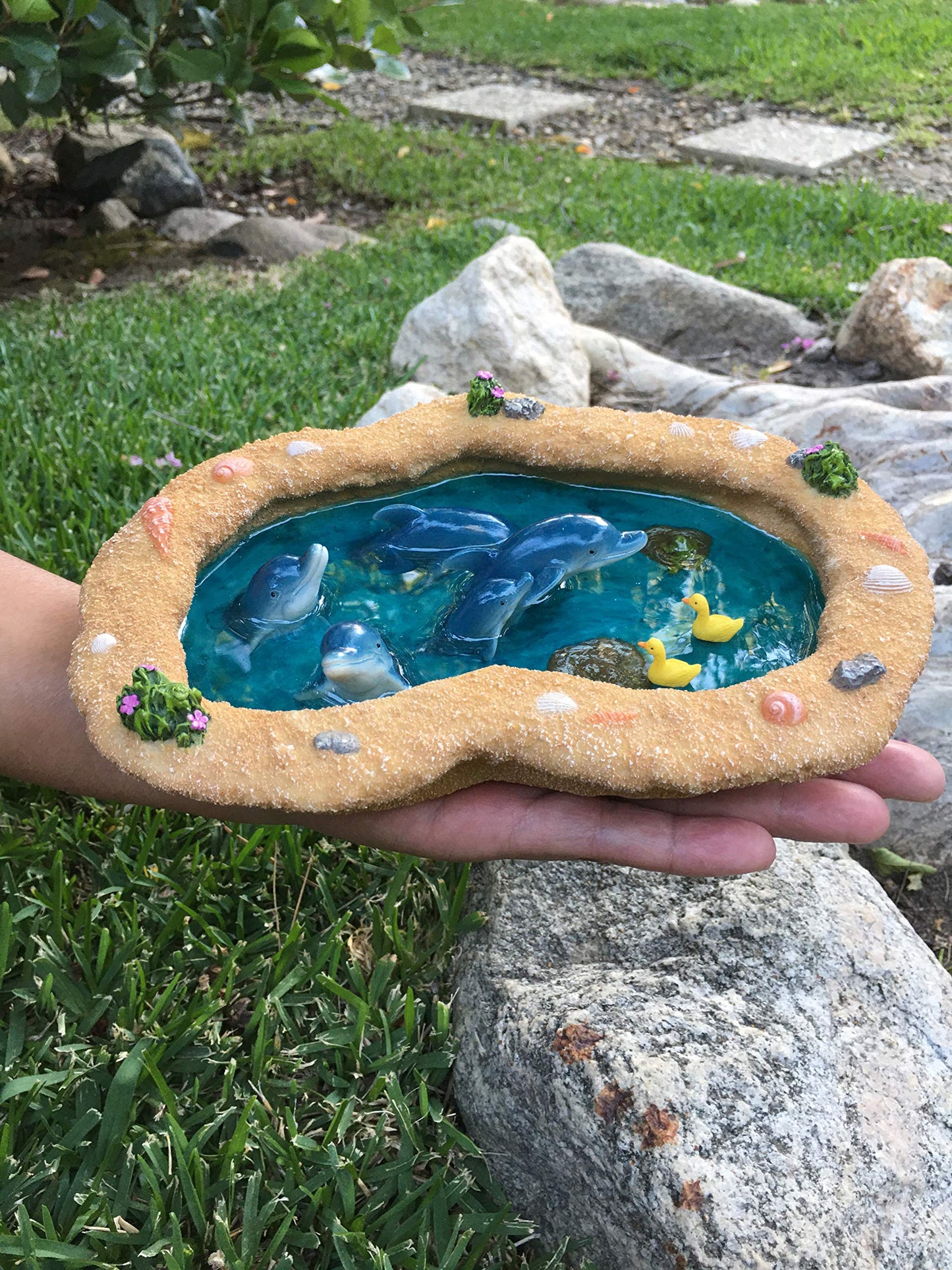 GlitZGlam The Blue Dolphins Miniature Pond for a Fairy Garden. A Miniature Pond for a Fairy and Enchanted Garden Accessories