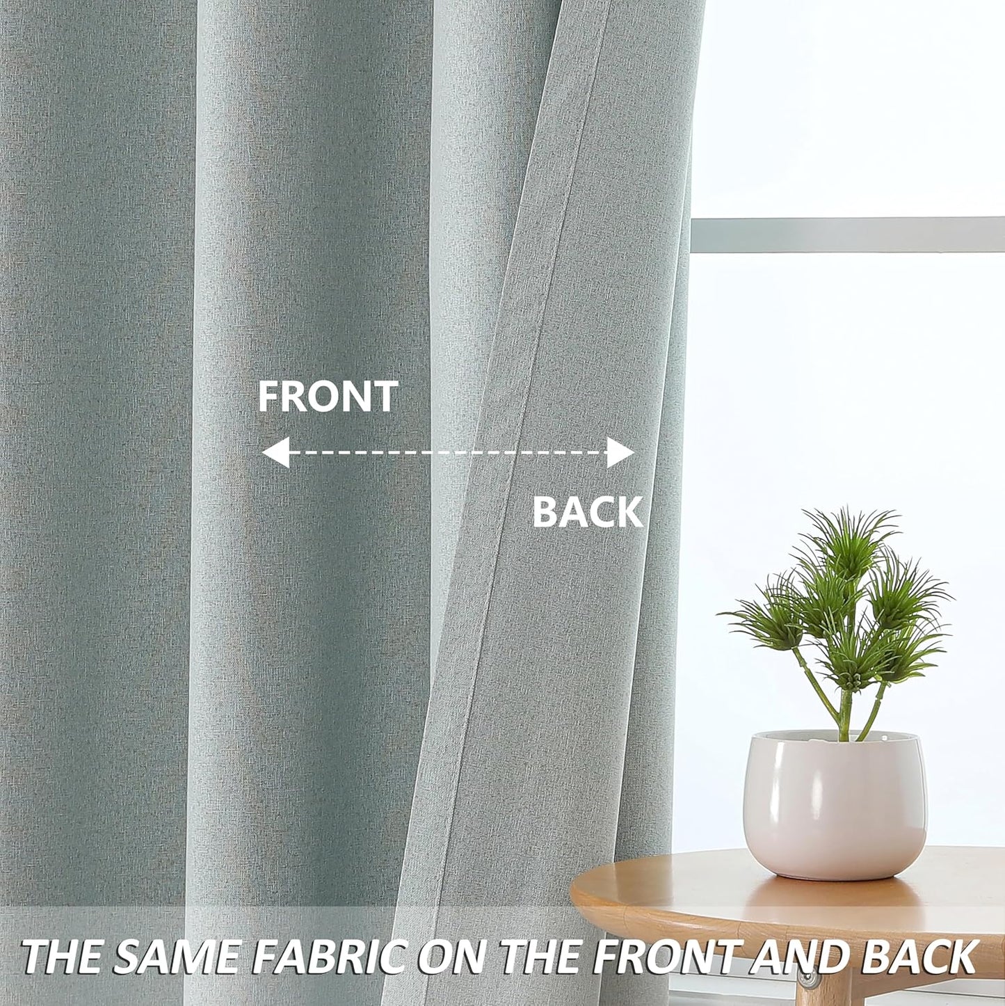 THOOO 100% Blackout Curtains - Natural Linen Textured Grommet Panels | 95-Inch Sage Green for Bedroom & Nursery