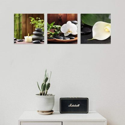 TutuBeer 3 Panels Spa Decor | Zen Decor Spa Stone Green Bamboo White Frangipani Flower Canvas Prints