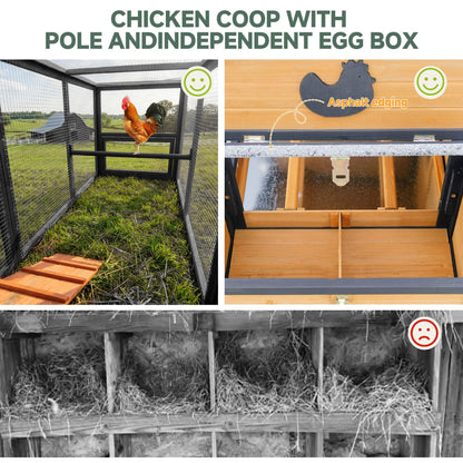 RUNSHED 83" Large Wooden Chicken Coop with Run, Outdoor Chicken House for 4-6 Chickens, Ventilation Window & Sliding Doors, Waterproof Felt Roof, Easy-Clean Full Rear Door, Predator-Proof Latches