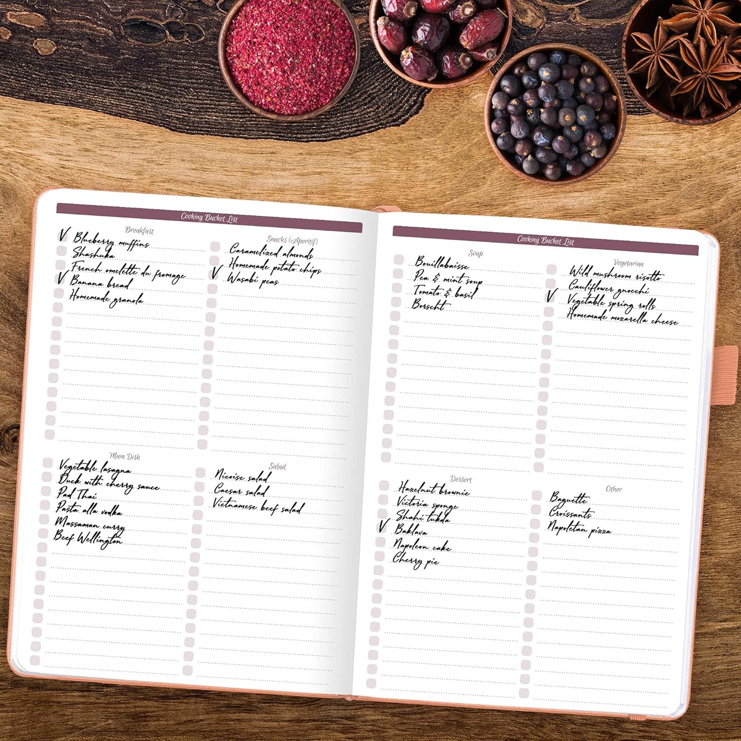 GoGirl Recipe Book – Blank Cookbook to Write In Your Own Recipes – A5, 58 Recipes Total - Peach Pink