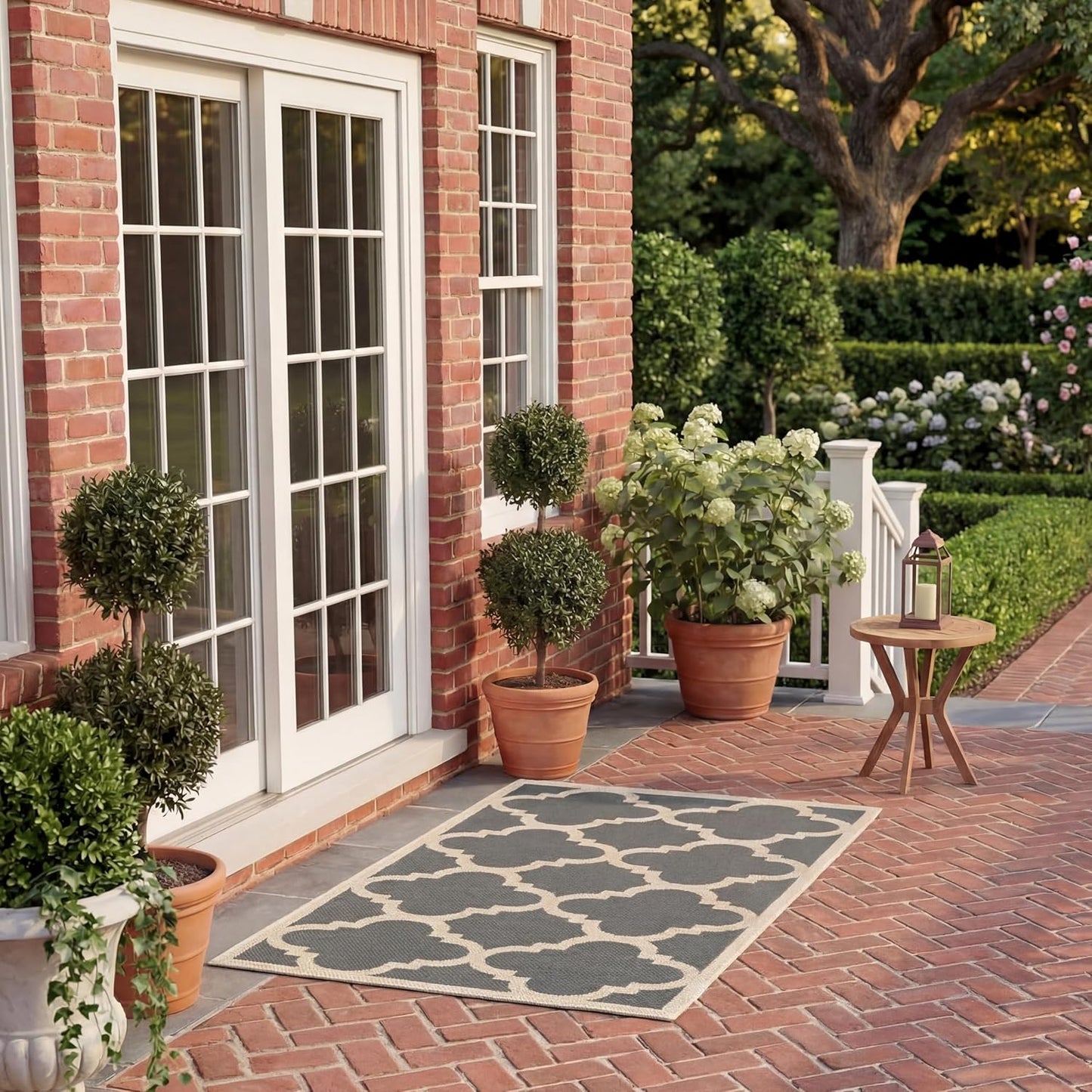 2' 3'7", (CY6243-246) SAFAVIEH Washable Rug Outdoor Courtyard Collection - x Grey & Beige, Non-Shedding & Easy