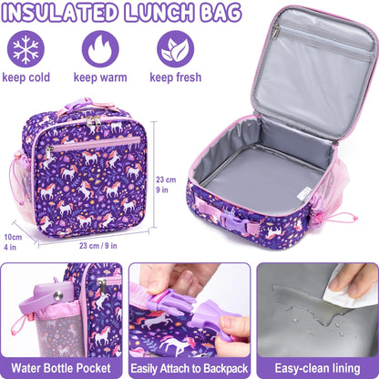 Fimibuke Kids Bento Lunch Box with Thermo, Leakproof Toddler Bento Box with 8.5OZ Insulated Food Jar, Lunch Bag & Utensils BPA Free Dishwasher Safe 3 or 4 Compartment Container for School Girls Boys