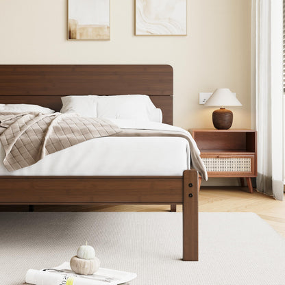 Cleaniago 14 Inch High Solid Bamboo Wood Queen Bed Frame with Headboard, Heavy Duty Steel Slat Support, No Box Spring Needed, Easy Assembly