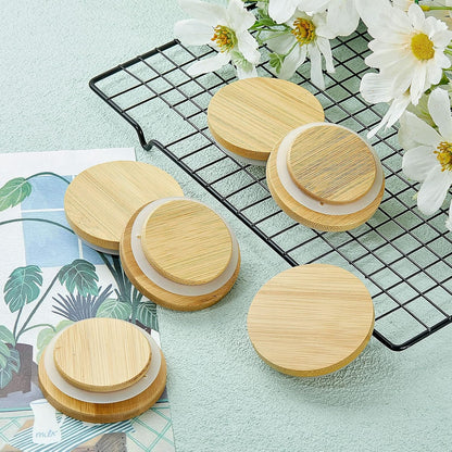 12 Pack Set Sawysine Yogurt Jar Lids Compatible with Oui Yogurt Jars Reusable Bamboo Wooden Round Canning Lids