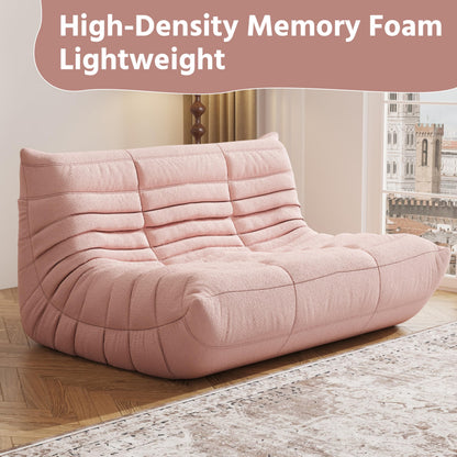 Comfy Memory Foam Loveseat Bean Bag Chair for Adults - Teddy Fleece Fireside Accent Chair for Reading, Lazy Floor Sofa Couch Boneless Chaise Lounge for Living Room Bedroom Home Theater, 2 Seater