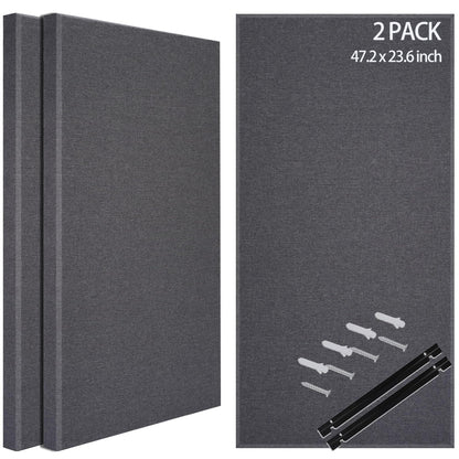 BUBOS 2-Pack Fabric Acoustic Panels with Hanging Hardware, 47.2" x 23.6" x 2" Large Soundproofing Wall Panels, High-Density Sound Absorbing Decor for Home Theater, Studio & Office,Grey
