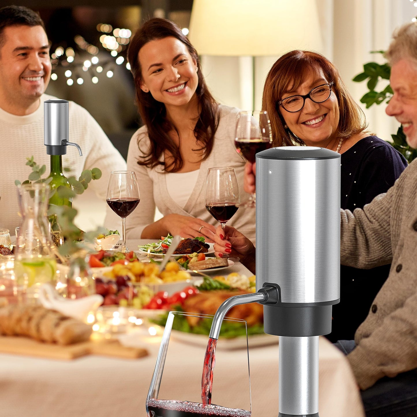UNICHERRY Electric Wine Aerator Pourer One Touch Wine Accessories Rechargeable 2-in-1 Automatic Wine Decanter Stainless Steel Wine Dispenser Gifts for Wine Lovers