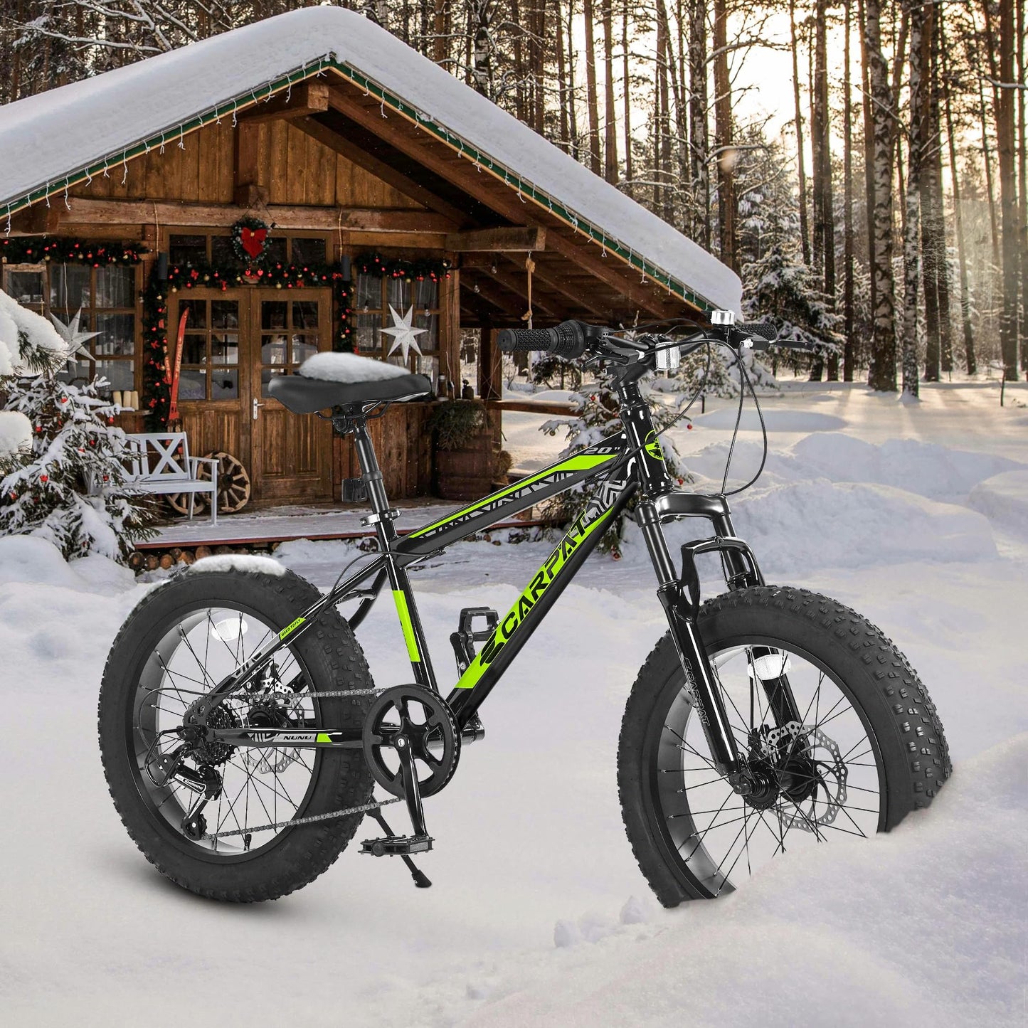20 Inch Fat Tire Bike Adult/Youth Full Shimano 7 Speeds Mountain Bike, Dual Disc Brake, High-Carbon Steel Frame, Front Suspension, Mountain Trail Bike, Urban Commuter City Bicycle (GREEN, 20inch)