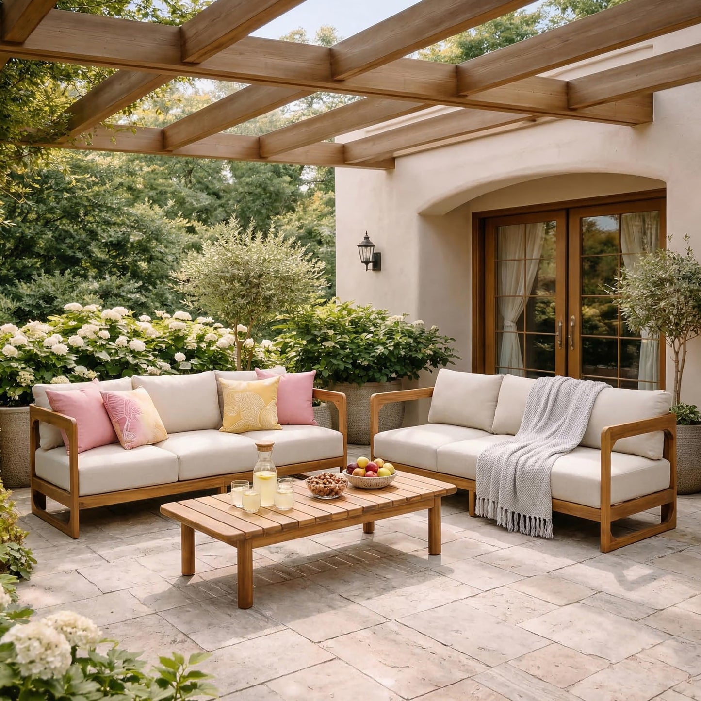Christopher Knight Home Daria Acacia Wood Outdoor 3 Seater Sofa Set with Cushion, Solid Wood Patio Sofa with Removable Cushion, Comfy Lounge Sofa for Patio Furniture Set, Teak+Beige
