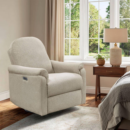 Madison Park Recliner & Rocking Chair: Glider Recliner Nursery Chair for Living Room & Bedroom, Swivel Rocker Recliner with a Rounded Back, Versatile 3-in-1 Accent Chair for Small Spaces, Beige