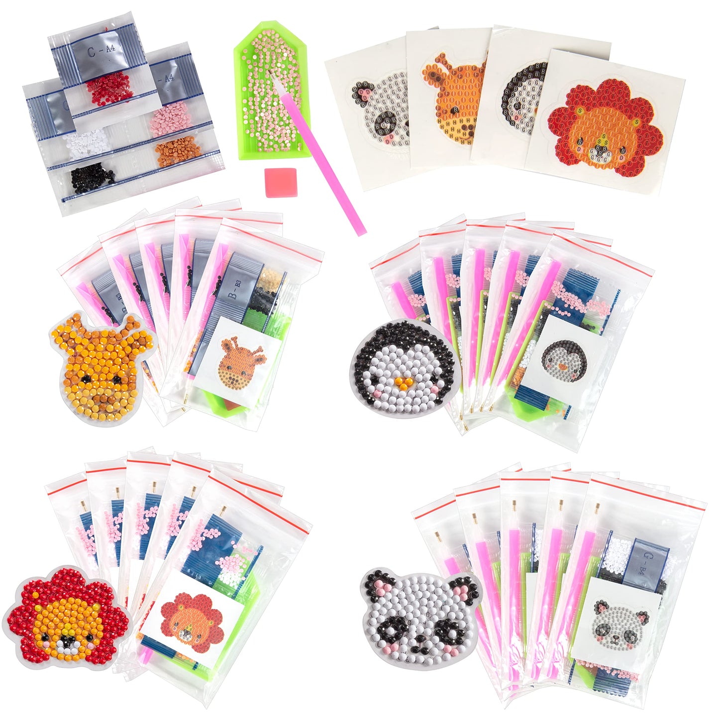 Kid's Birthday Party Diamond Gem Painting Craft Favor Kits- Zoo Buddies-20 Individually Packaged, All-in-One Packs for Boys & Girls - Unique Easter Basket Stuffer, Classroom Art Project Activity, Gift