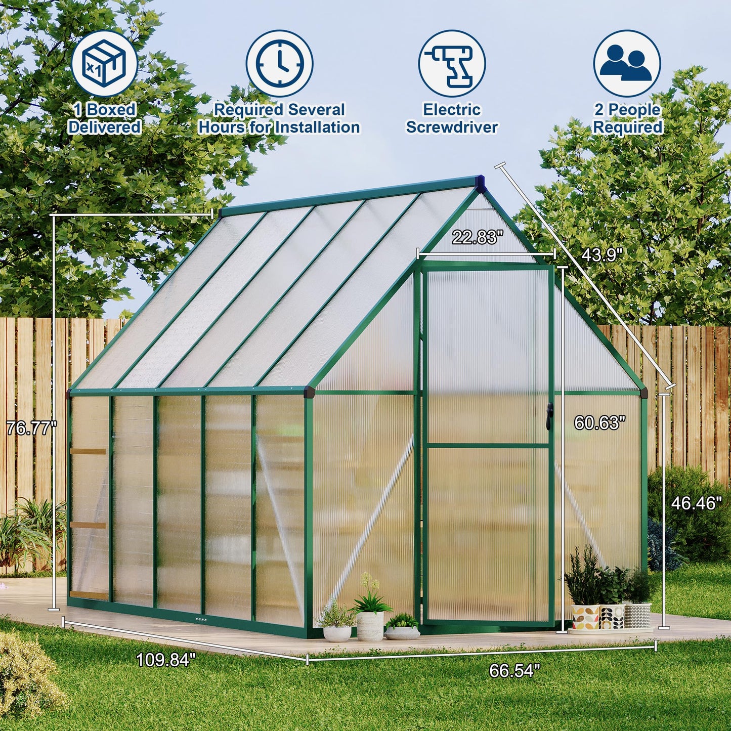 Polycarbonate Greenhouse for Outdoors, Large Walk-InGreenhouse with Quick Setup Structure and Roof Vent, Greenhouse with Ventilation
