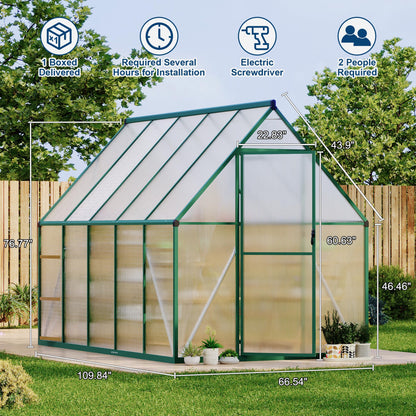 Polycarbonate Greenhouse for Outdoors, Large Walk-InGreenhouse with Quick Setup Structure and Roof Vent, Greenhouse with Ventilation