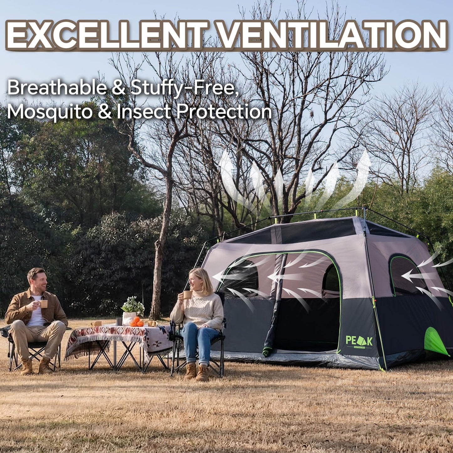 PEAK OUTDOORS Instant Tent 6/8 Person Tents for Camping, 60 Second Easy Setup Portable Camping Cabin Tent with Rainfly, Waterproof Pop Up Tents for Family Camping & Hiking with Expandable Carry Bag