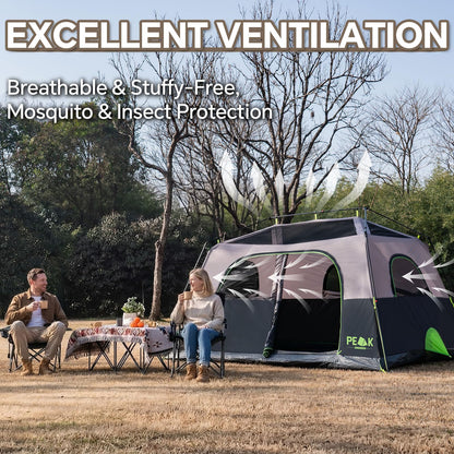 PEAK OUTDOORS Instant Tent 6/8 Person Tents for Camping, 60 Second Easy Setup Portable Camping Cabin Tent with Rainfly, Waterproof Pop Up Tents for Family Camping & Hiking with Expandable Carry Bag