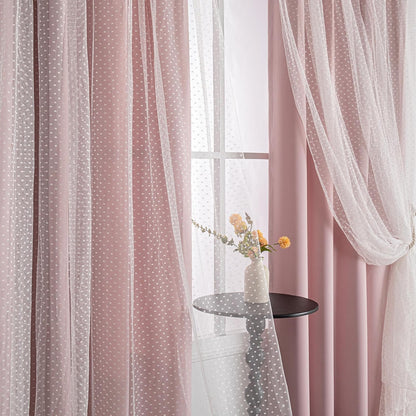 MYSKY HOME Pink Blackout Curtains - Double Layer Polka Dot Drapes for Girls' Bedroom | 52x84 Inch, 2 Panels
