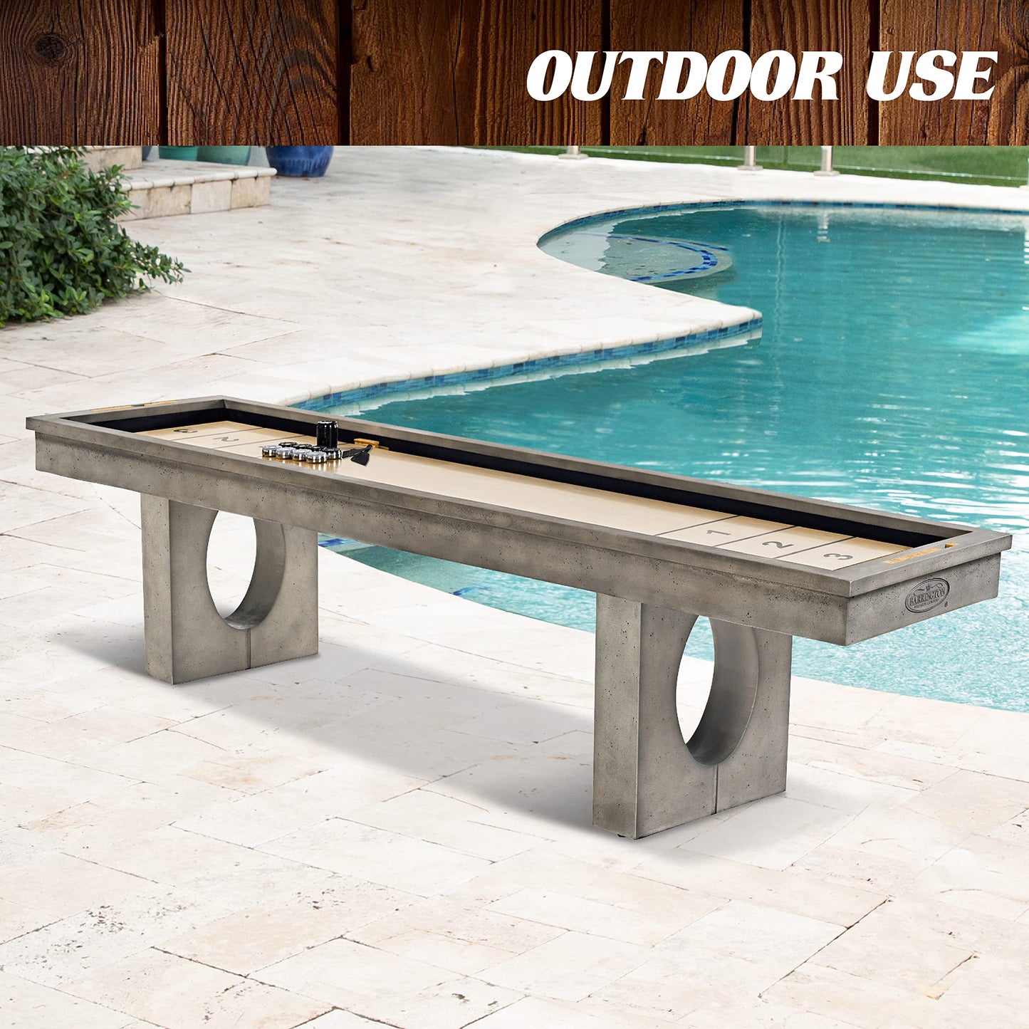 Barrington Billiards 11' Aurora Outdoor Shuffleboard Table with Scratch-Resistant Playfield and 8 Puck Set