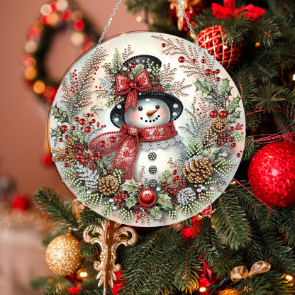 JJFox Diamond Art Hanging Kit for Adult,Special Shaped Rhinestone,Double Sided DIY Acrylic 5D Diamond Art Painting Window Pendants Home Garden Wall Hanging Kits Hanging Ornament (Christmas Snowman)