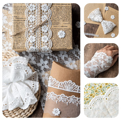 5 Packs Embroidery Lace Trim Premium White Sewing Lace Ribbon Scalloped Cotton Lace Decorative Crochet Trimming 2 Yards x 5 Designs for DIY Sewing Crafting Wrapping Wedding Scrapbooking (Baby)