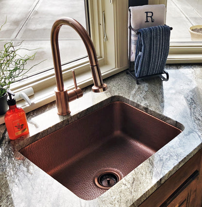 Sinkology Orwell 23-Inch Handcrafted Copper Undermount Kitchen Sink - Single Bowl Deep Sink with Sound Dampening, Complete Kit with Bottom Grid, Dual Drains and CareIQ, Fits 26-Inch Cabinet