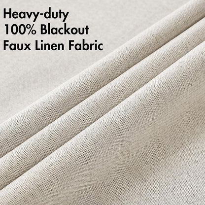 MIULEE 100% Blackout Linen Curtains - Thermal Insulated Birch Grommet Drapes for Bedroom & Living Room | 52 x 84 Inch (2 Panels)