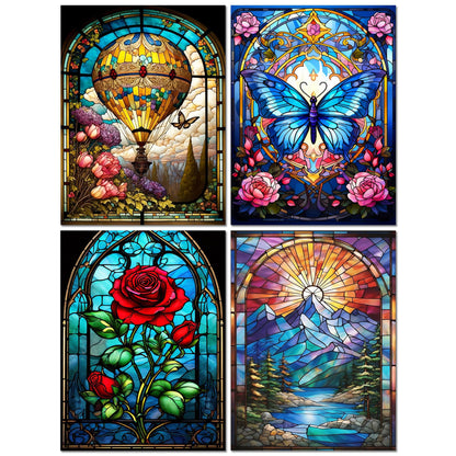 Muzagroo Art Rose Diamond Painting Kits for Adults, Colorful 5D Diamond Art Kits for Living Room Wall Art, DIY Drill Art 12x16 inches Gem Arts and Crafts 4PCS