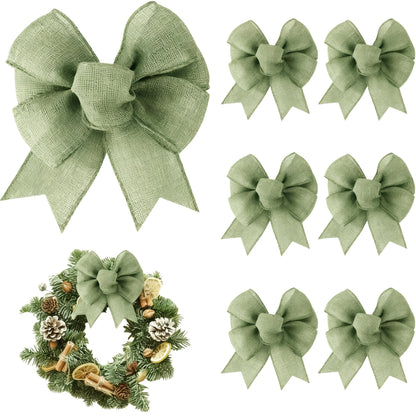 Meseey 8 Pcs Burlap Bows for Wreaths Large 6 Inches Linen Bow for Christmas Decorations Bunting Indoor Outdoor Decor and Party (Sage Green)