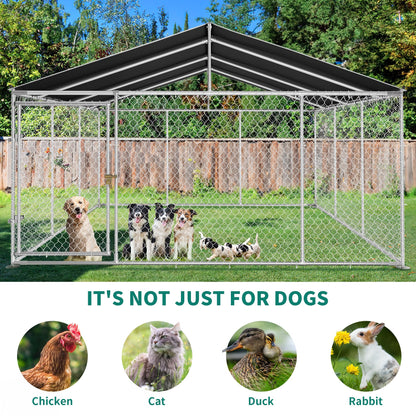 YITAHOME 14.8'x14.8' Large Outdoor Dog Kennel with Metal Dog Gate, Dog Pens Outside with Roof, Dog Fence Outdoor for Yard