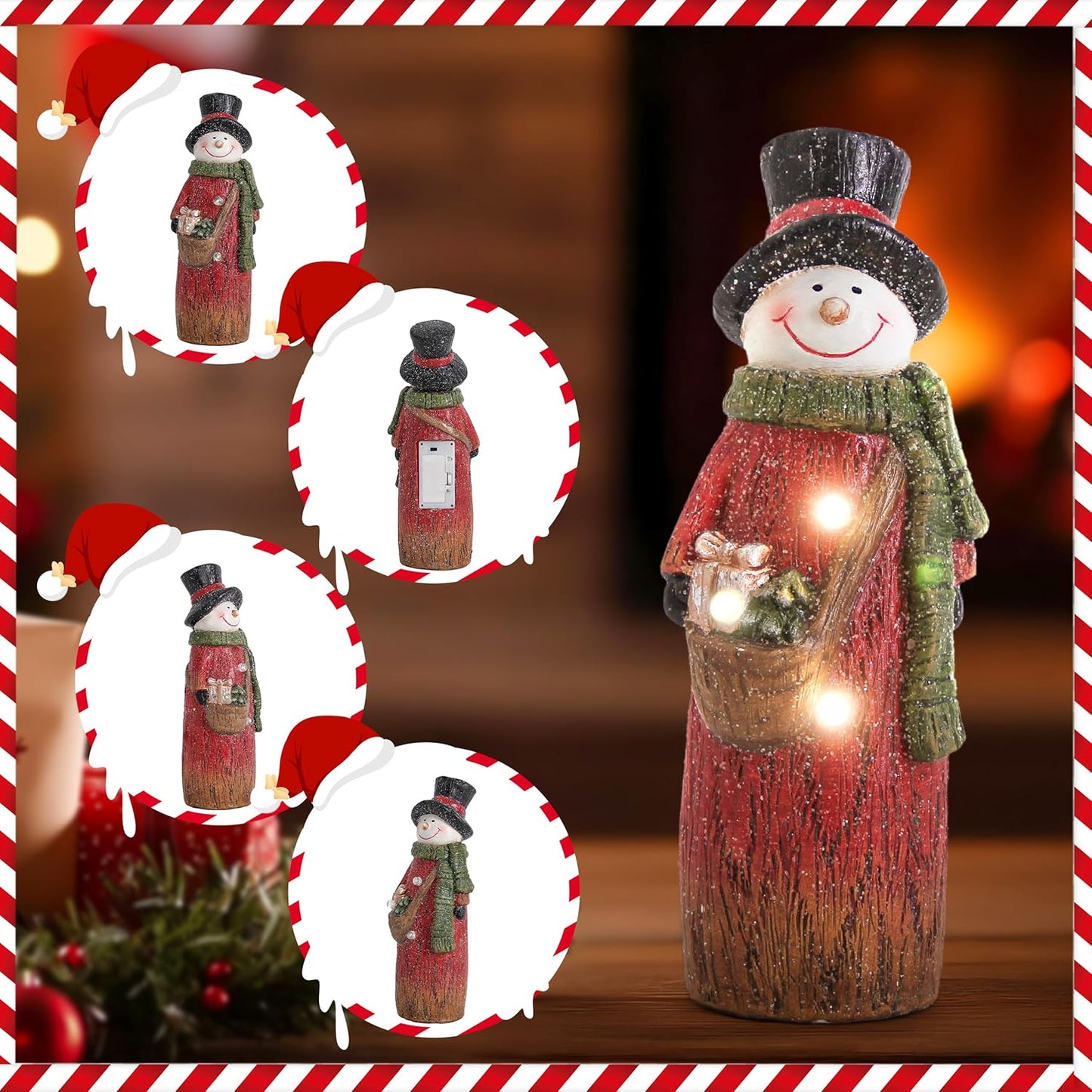 Smadeer Christmas Snowman | LED Light-Up Holiday Decor | 9.8-Inch Resin Figurine for Indoor Parties