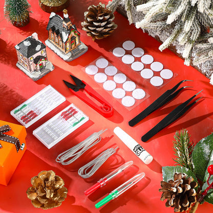 2 Sets Christmas Elf Upgrade Kit with Seam Ripper, Sewing Box Set, Glue Point Dots, Floral Stem Wire, Tweezers, DIY Glue, and U Shaped Scissors for Making Your Elf Flexible and Bendable Accessories