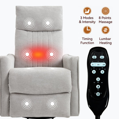 KEIKI 4-in-1 Manual Swivel Rocker Recliner Chair for Living Room, Chenille Nursery Glider Rocking Chairs with Back Massager & Heat, Comfortable Reading Chair Modern Bedroom Furniture, Light Grey