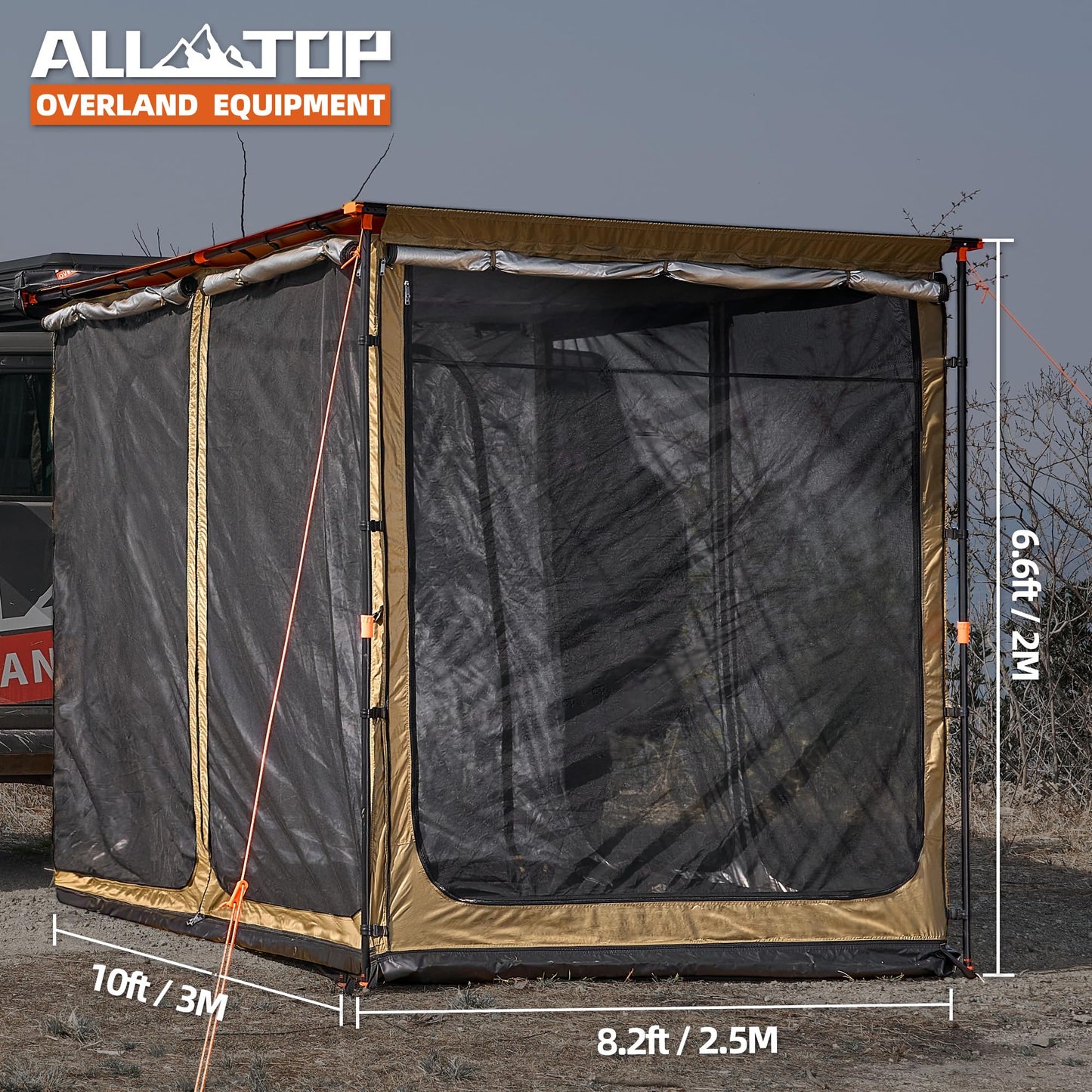 ALL-TOP Awning Room with Floor 8.2' x 10' Rip-Stop 420D Oxford Awning Tent with Bug-Resistance Mesh, Waterproof Sun Shelter for Overland, Camping(Room Only)