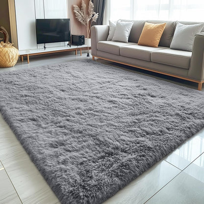 OLANLY Large Area Rug - Soft Fluffy Shaggy Carpet for Living Room & Bedroom | Machine Washable, Light Grey