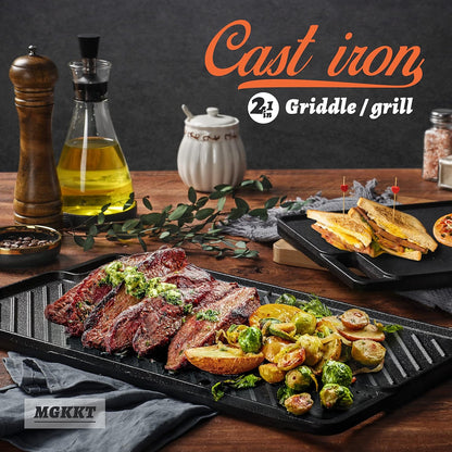 Reversible Pre-Seasoned Cast Iron Griddle Plate | 1-Piece 16.50 Inch Grill Pan for Gas Stovetop & Oven Use