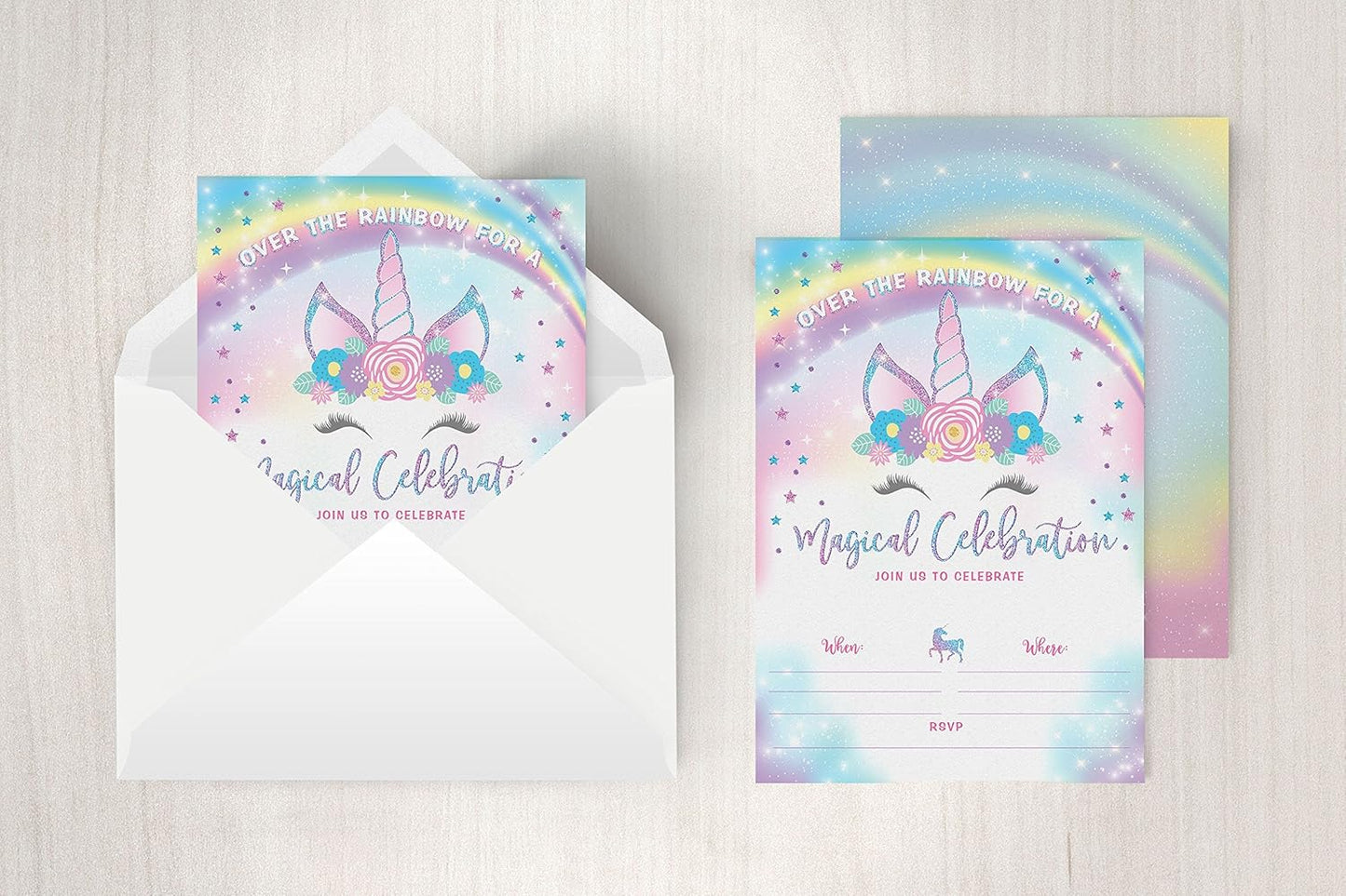 Your Main Event Prints Unicorn Birthday Invitation - Rainbow Party Invite - 20 Fill-In Style (Envelopes Not Included)