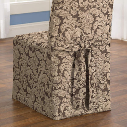 SureFit Scroll Dining Chair Slipcover - Long Skirt and Back Ties, Full Length Relaxed Fit High Back Chair Cover