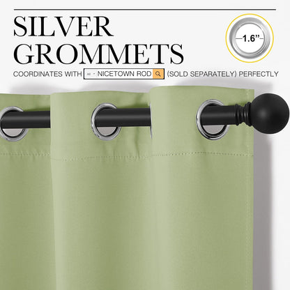 NICETOWN Thermal Insulated Blackout Curtains - Sage Green Grommet Drapes for Bedroom | 42 x 63 Inches