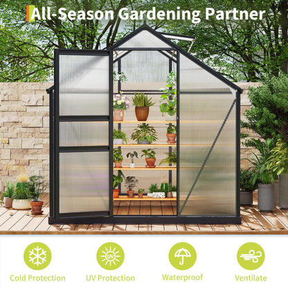 Garvee 6x8 FT Outdoor Greenhouse - Quick Setup Structure, Polycarbonate with Lockable Door, 2 Roof Vents, Aluminum Walk-in Heavy Duty, Perfect for Garden Backyard
