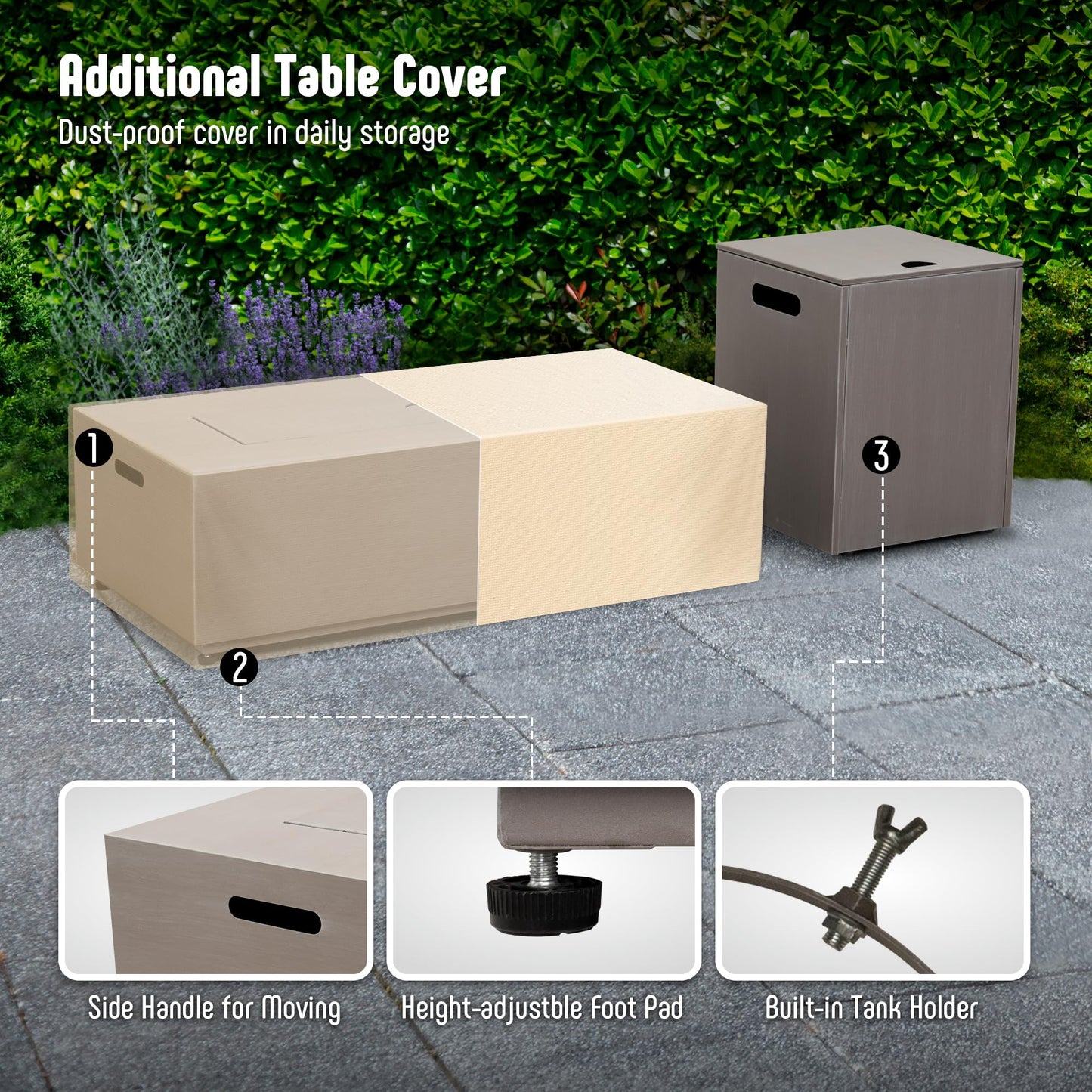 Werph 42’’ Propane Fire Pit Table Set with Tank Holder, CSA Certifed 50,000 BTU Outdoor Firepit Table, Wind Guard & Glass Stones, Smoke-Free Rectangular Fire Table for Garden Porch Backyard