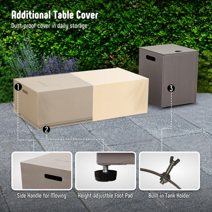 Werph 42’’ Propane Fire Pit Table Set with Tank Holder, CSA Certifed 50,000 BTU Outdoor Firepit Table, Wind Guard & Glass Stones, Smoke-Free Rectangular Fire Table for Garden Porch Backyard