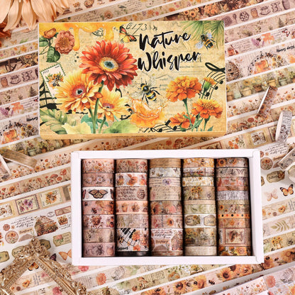 Natural Washi Tape Set, 42 Rolls - Floral, Butterfly, Bee, Botanical,Letter, Vintage Writable Scrapbooking Tapes for Journaling, Bullet Diaries, Card Making, Gift Wrapping, Aesthetic Craft Supplies
