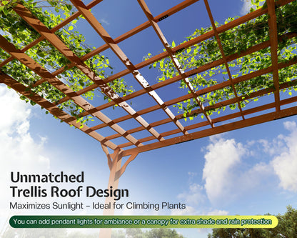 Jocisland 10x12 FT Premium Cedar Wood Pergola with Trellis Roof & Weather-Resistant Support, Outdoor Pergola Kit with Stakes, Garden Gazebo for Patio, Backyard & Events, Reddish-Brown