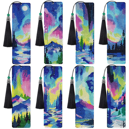 Sitsink Aurora Diamond Art Bookmarks - 8 Pcs Diamond Painting Bookmarks Northern Polar Lights Theme Gem Art Rhinestone Craft Kit for Adult Women Christmas Gift
