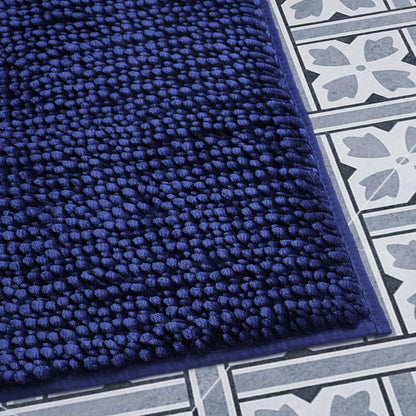 Laura Ashley Butter Chenille Bath Rug, Absorbent Shaggy Non-Slip Bathroom Mat - 2 Piece Navy