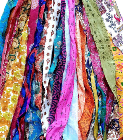 42 Yards Recycled Sari Silk Ribbon Yarn Strips – 21 Pcs 1 Yard Each, Unstitched Pure Silk Fabric Tassel Skeins, Mixed Random Shades for Journaling, Scrapbooking, Jewelry & Craft Projects