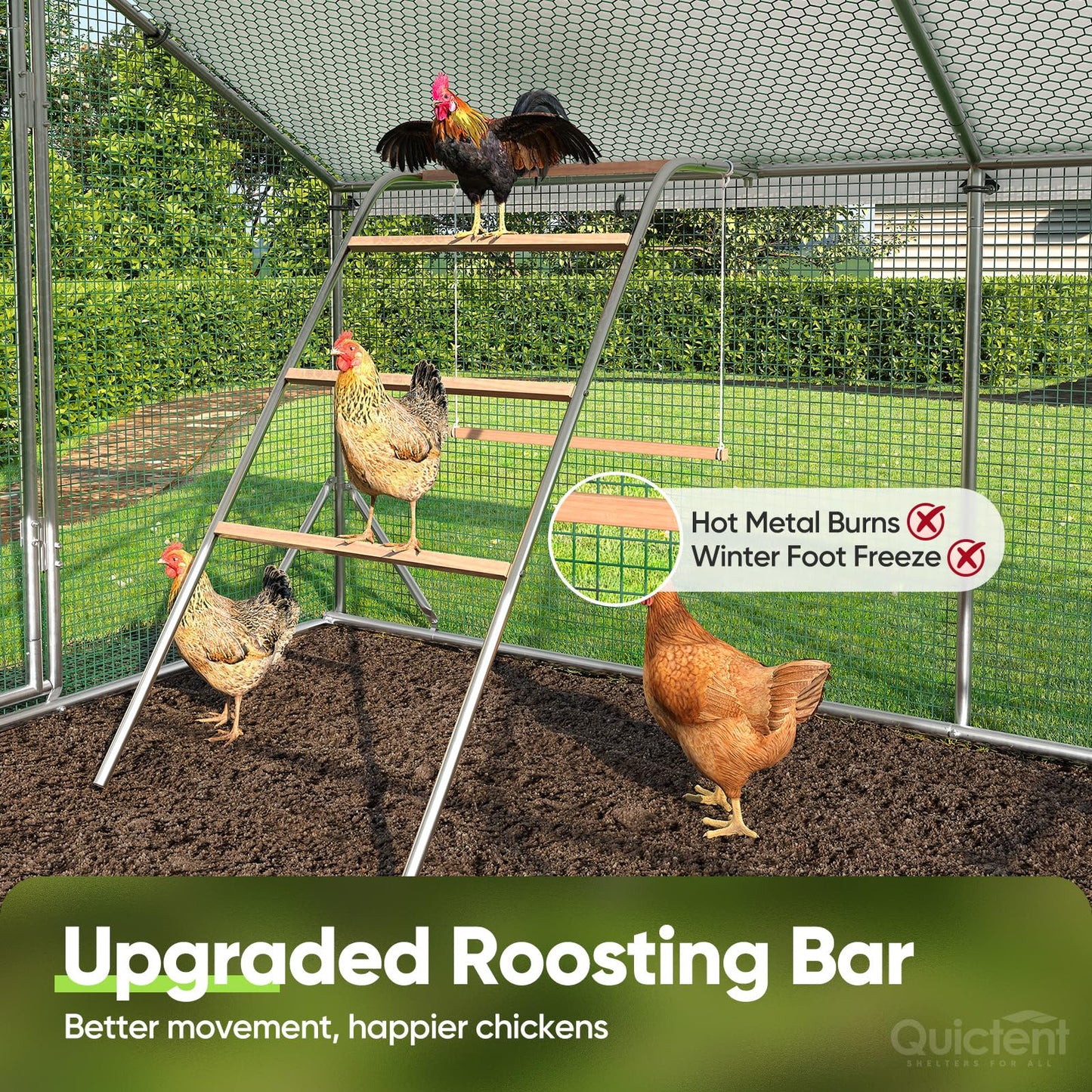 Quictent Large Metal Chicken Coop Run for 30+ Poultry with Metallic Perch, Side Hardware Cloth & Cover, Advanced Series Outdoor Walk-in Cage Hen Duck Rabbit Dog Pen Yard Farm House, 18x9x6.6FT